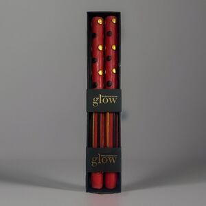 MacKenzie-Childs Glow Set of 2 Dinner Candles 12” Dot & Stripe Red Black Gold